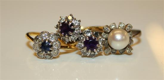 An 18ct gold, sapphire and diamond crossover ring and 2 other diamond set rings